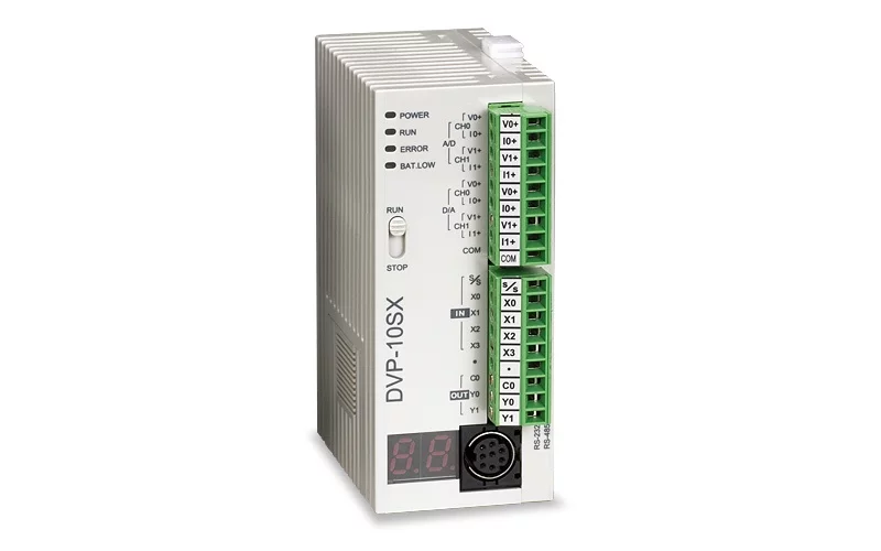 DVP10SX11R 10 Point, 4DI, 2DO, 2AI, 2AO (Relay), 24V DC Power, SLIM